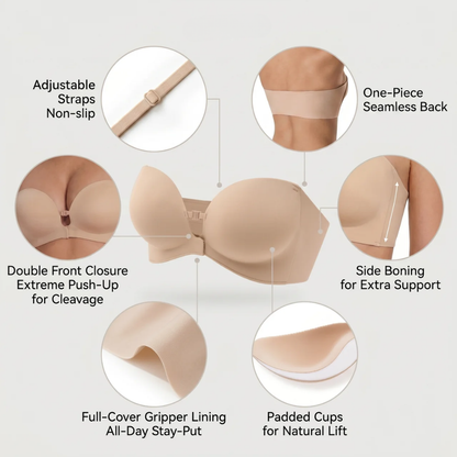 Strapless Front-Closure Push-Up Bra